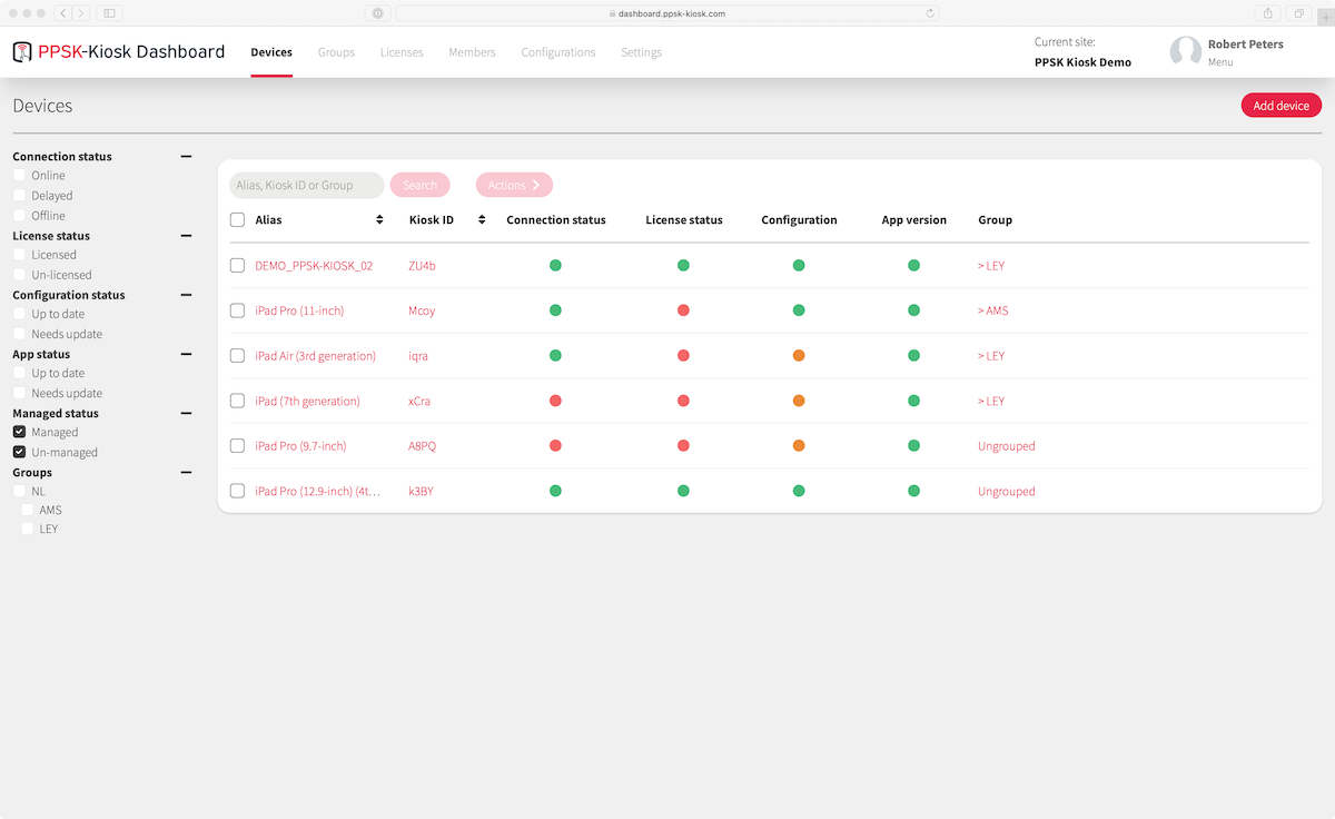 PPSK Kiosk dashboard with all devices